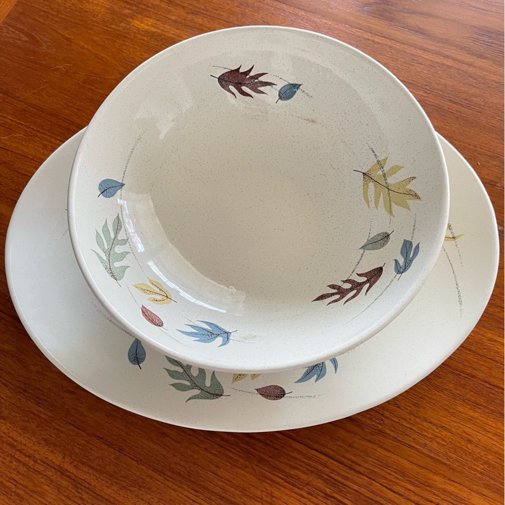 Franciscan MCM Autumn Leaves Serving Bowl and Platter Set